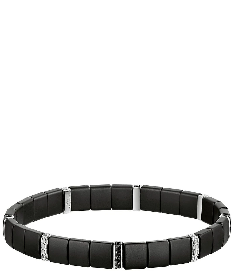 Bulova Men's Sterling Silver & Ceramic Tile Beads Stretch Bracelet