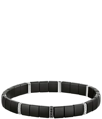Bulova Men's Sterling Silver & Ceramic Tile Beads Stretch Bracelet