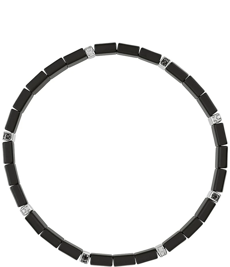 Bulova Men's Sterling Silver & Ceramic Tile Beads Stretch Bracelet