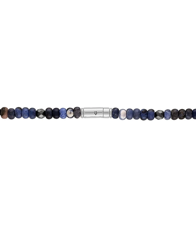 Bulova Men's Sterling Silver Blue Multi Beaded Chain Necklace