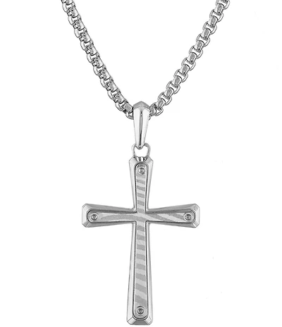 Bulova Men's Sterling Silver Cross Long Pendant Necklace
