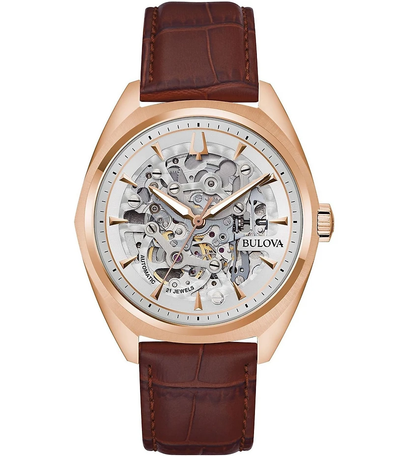 Bulova Men's Surveyor Three Hand Automatic Brown Leather Strap Watch