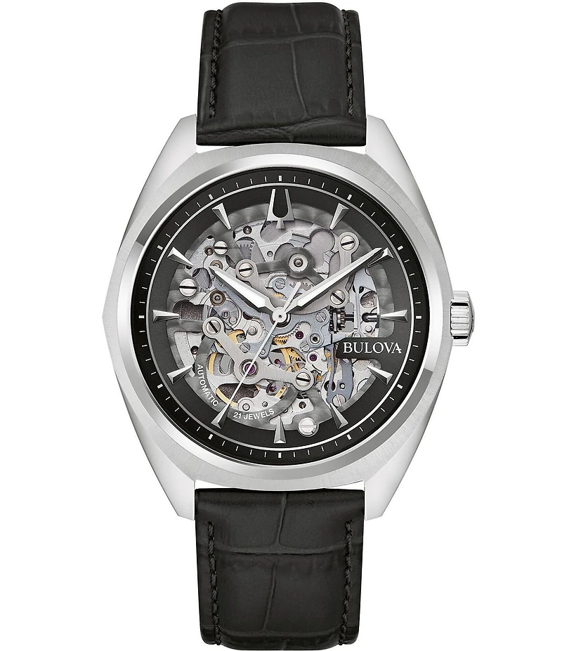 Bulova Men's Surveyor Three Hand Black Leather Strap Watch