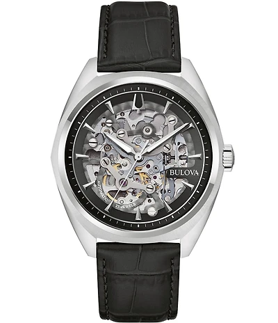 Bulova Men's Surveyor Three Hand Black Leather Strap Watch