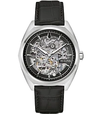 Bulova Men's Surveyor Three Hand Black Leather Strap Watch