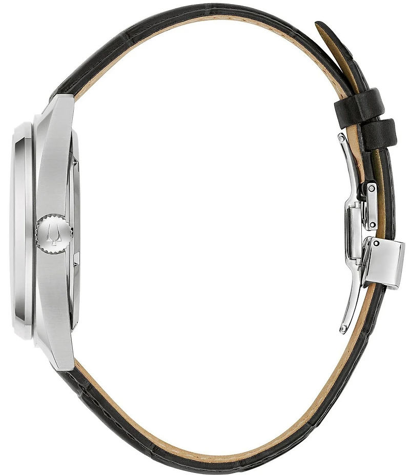 Bulova Men's Surveyor Three Hand Black Leather Strap Watch