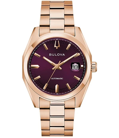 Bulova Men's Surveyor Three Hand Rose Gold Tone Stainless Steel Bracelet Watch