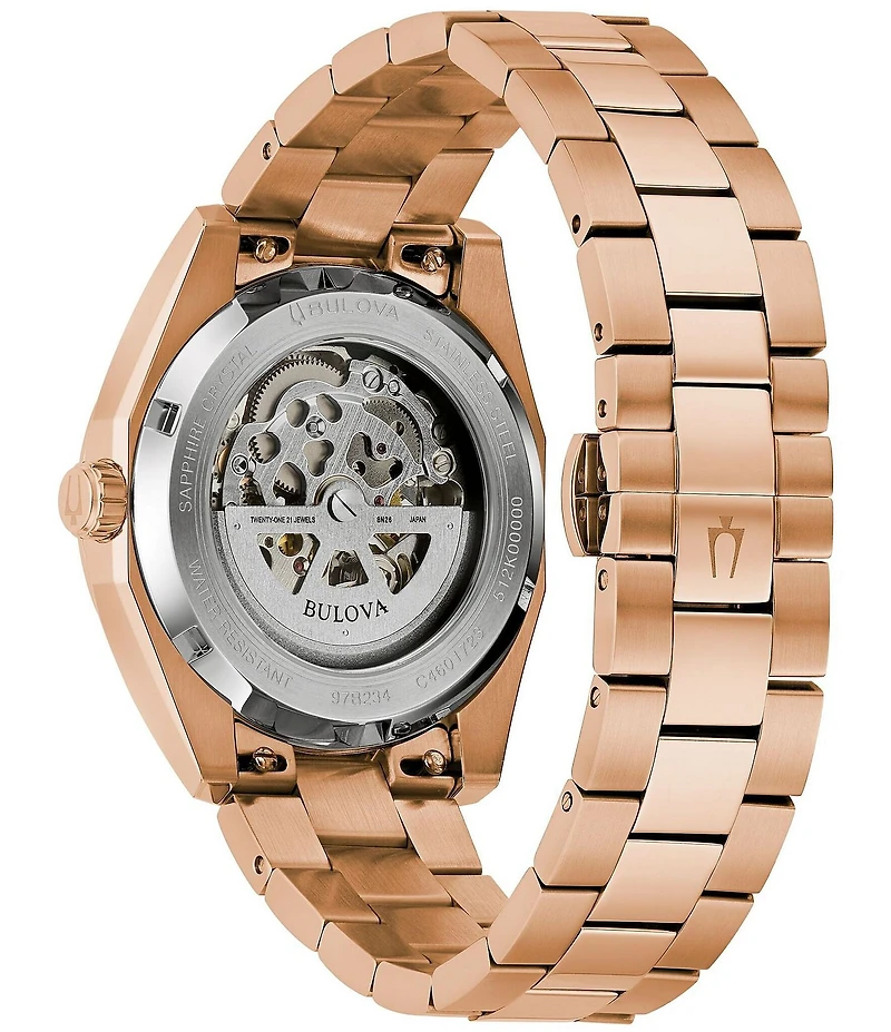 Bulova Men's Surveyor Three Hand Rose Gold Tone Stainless Steel Bracelet Watch