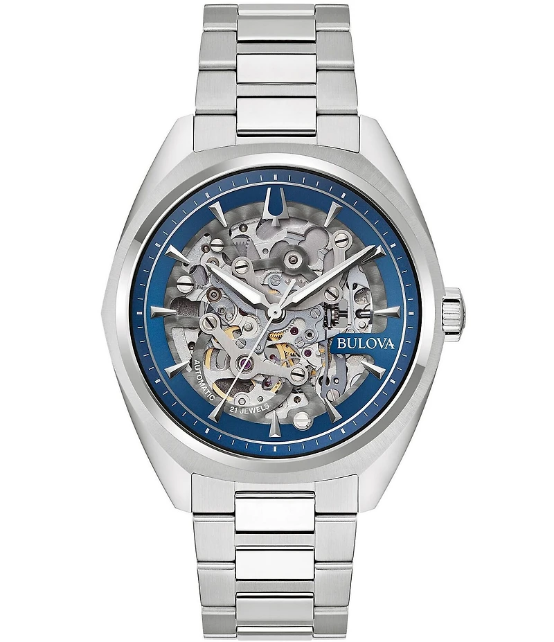 Bulova Men's Surveyor Three Hand Skeleton Dial Stainless Steel Bracelet Watch