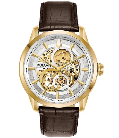 Bulova Men's Sutton Automatic Brown Leather Strap Watch