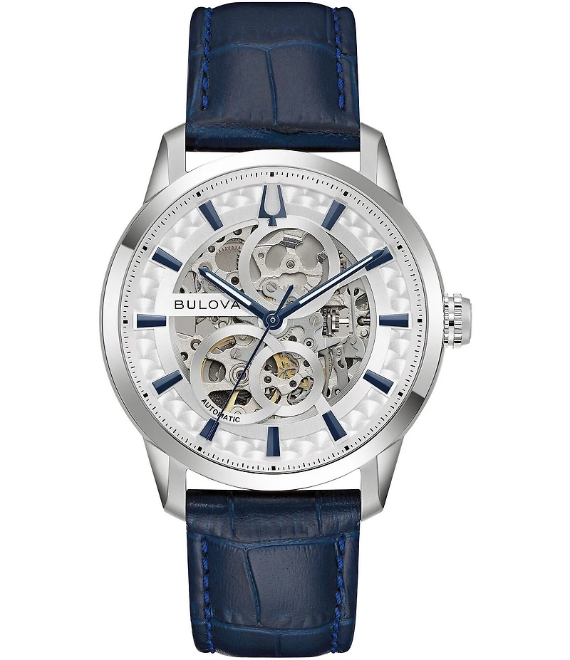 Bulova Men's Three Hand Blue Leather Strap Watch