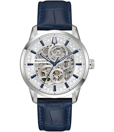 Bulova Men's Three Hand Blue Leather Strap Watch
