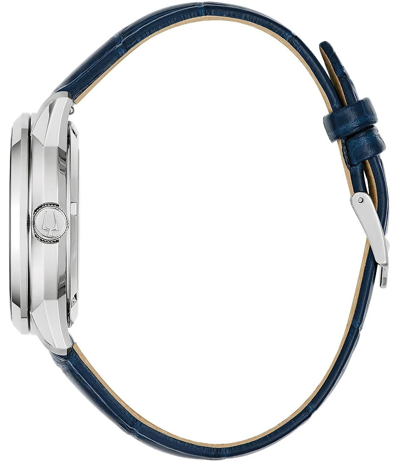 Bulova Men's Three Hand Blue Leather Strap Watch