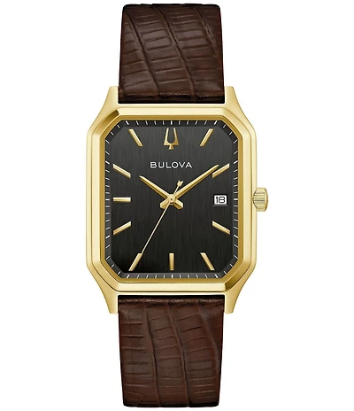 Bulova Men's Three Hand Brown Leather Strap Watch