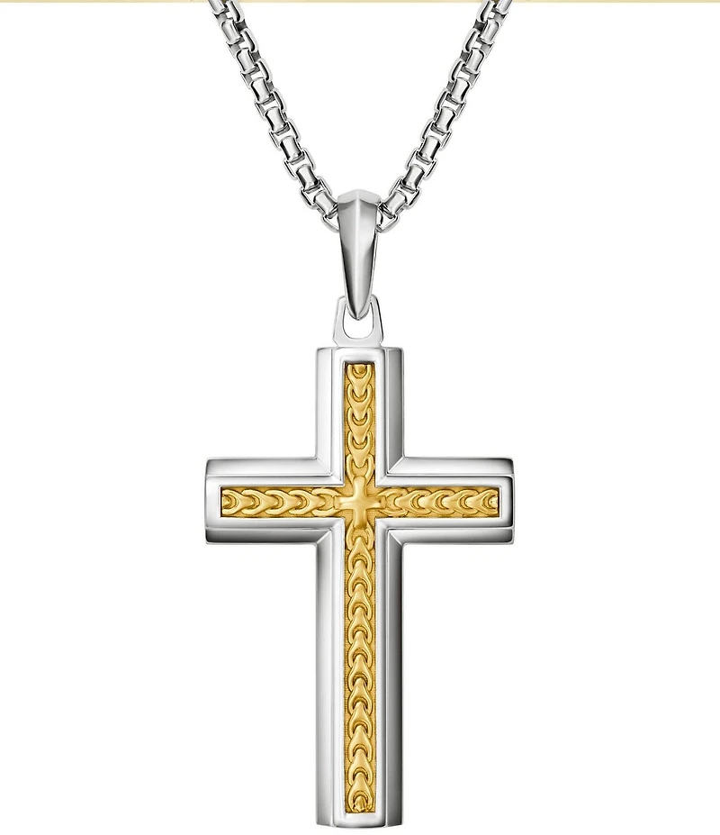Bulova Men's Two Tone Cross Short Pendant Necklace