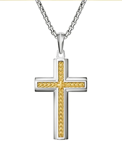 Bulova Men's Two Tone Cross Short Pendant Necklace