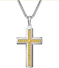 Bulova Men's Two Tone Cross Short Pendant Necklace