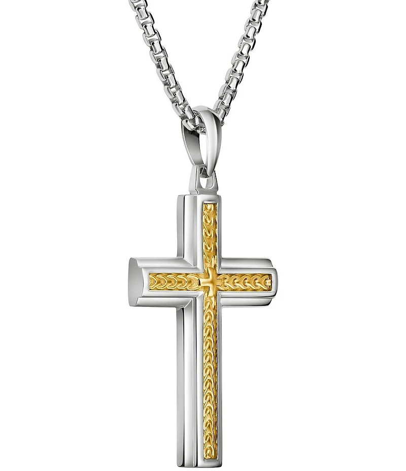 Bulova Men's Two Tone Cross Short Pendant Necklace