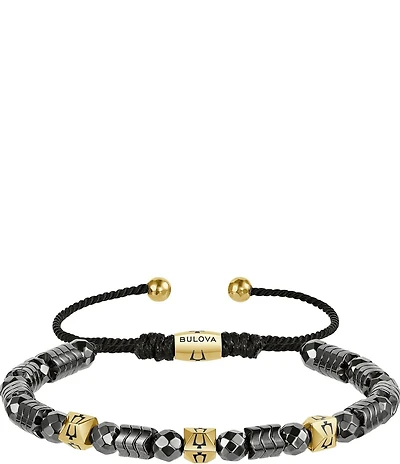 Bulova Men's Unique Beaded IP Gold/Hematite Stainless Steel Bolo Adjustable Bracelet