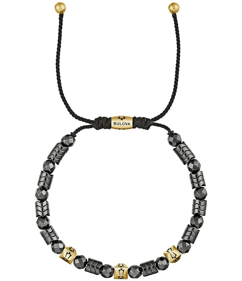 Bulova Men's Unique Beaded IP Gold/Hematite Stainless Steel Bolo Adjustable Bracelet