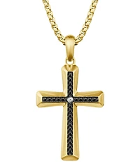 Bulova Men's Yellow and IP Black Stainless Steel Cross Long Pendant Necklace