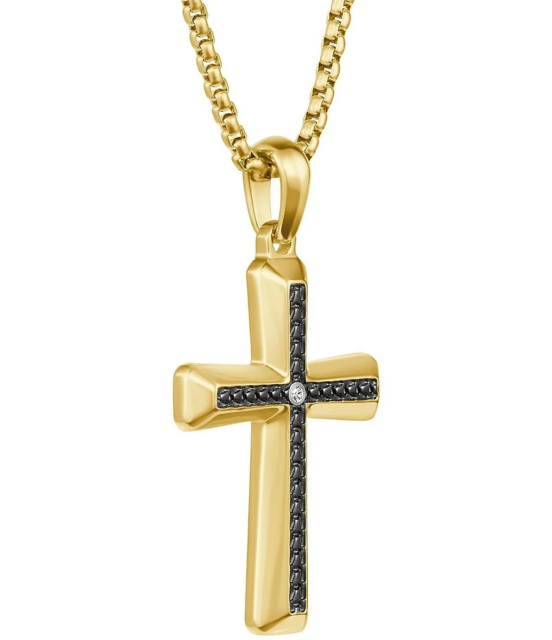 Bulova Men's Yellow and IP Black Stainless Steel Cross Long Pendant Necklace