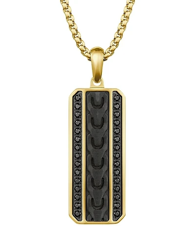 Bulova Men's Yellow IP Stainless Steel & Carbon Fiber Dog Tag Long Pendant Necklace