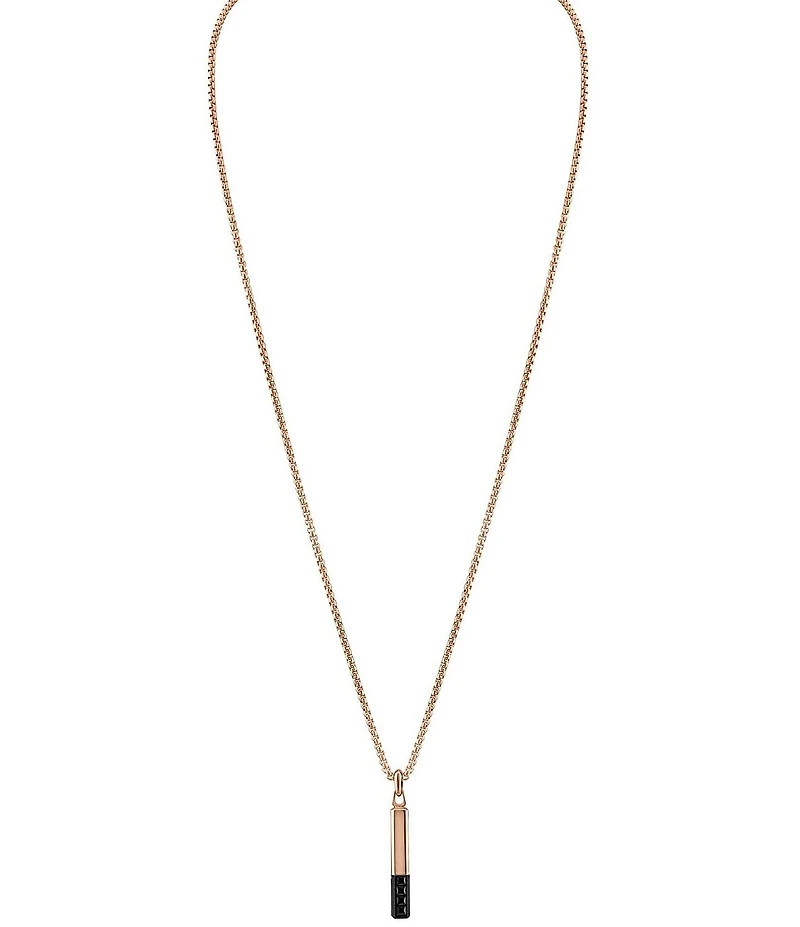 Bulova Steel Men's Rose Gold Two Tone Stainless Steel Bar-Shaped Long Pendant Necklace