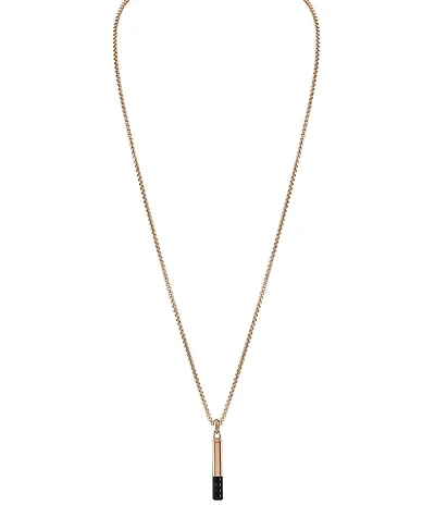 Bulova Steel Men's Rose Gold Two Tone Stainless Steel Bar-Shaped Long Pendant Necklace