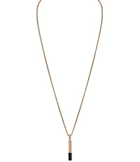 Bulova Steel Men's Rose Gold Two Tone Stainless Steel Bar-Shaped Long Pendant Necklace