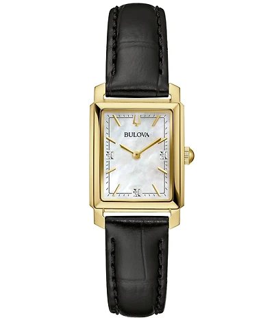 Bulova Sutton Collection Women's Quartz Analog Black Leather Strap Watch