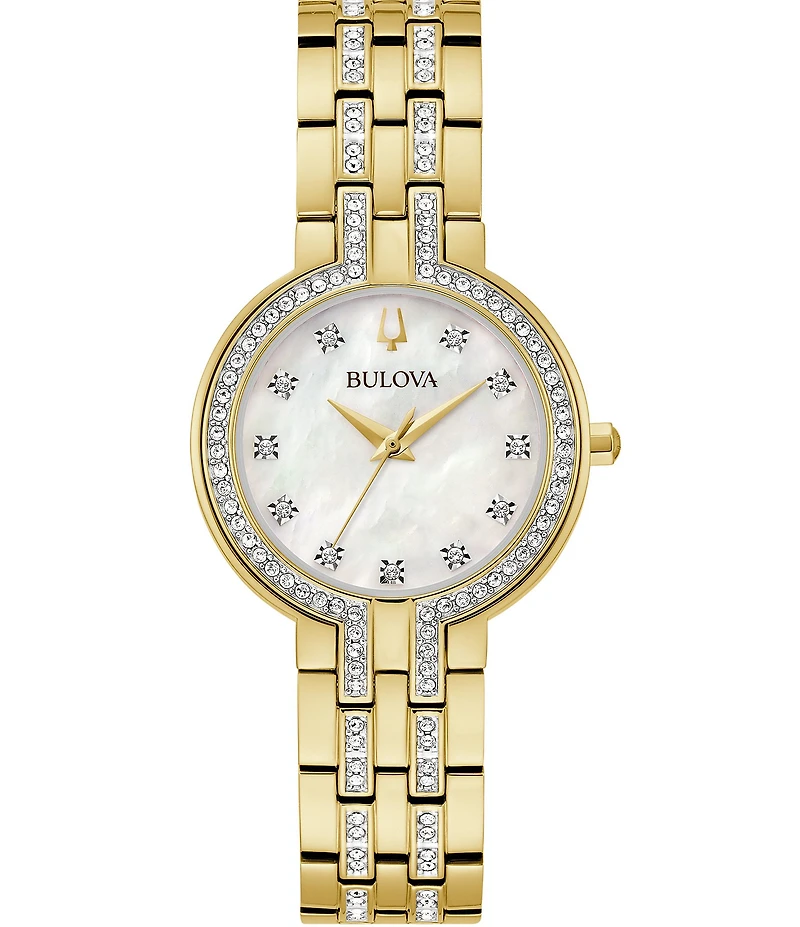 Bulova Women's Crystal Collection Quartz Analog Gold Tone Stainless Steel Bracelet Watch
