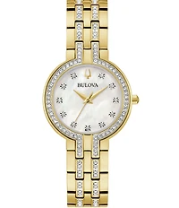 Bulova Women's Crystal Collection Quartz Analog Gold Tone Stainless Steel Bracelet Watch