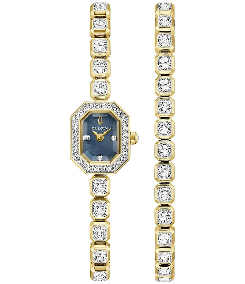 Bulova Women's Crystal Two Hand Gold Tone Stainless Steel Bracelet Watch