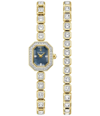 Bulova Women's Crystal Two Hand Gold Tone Stainless Steel Bracelet Watch