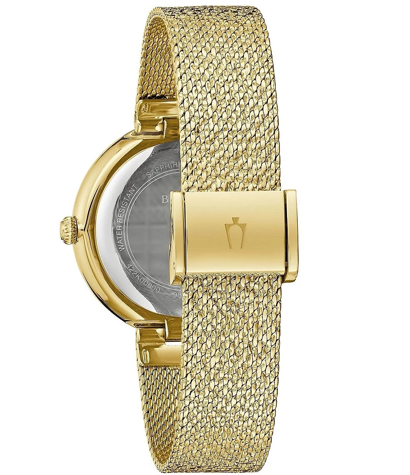 Bulova Women's Crystal Two Hand Gold Tone Stainless Steel Mesh Bracelet Watch