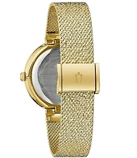 Bulova Women's Crystal Two Hand Gold Tone Stainless Steel Mesh Bracelet Watch