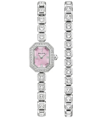 Bulova Women's Crystal Two Hand Stainless Steel Bracelet Watch