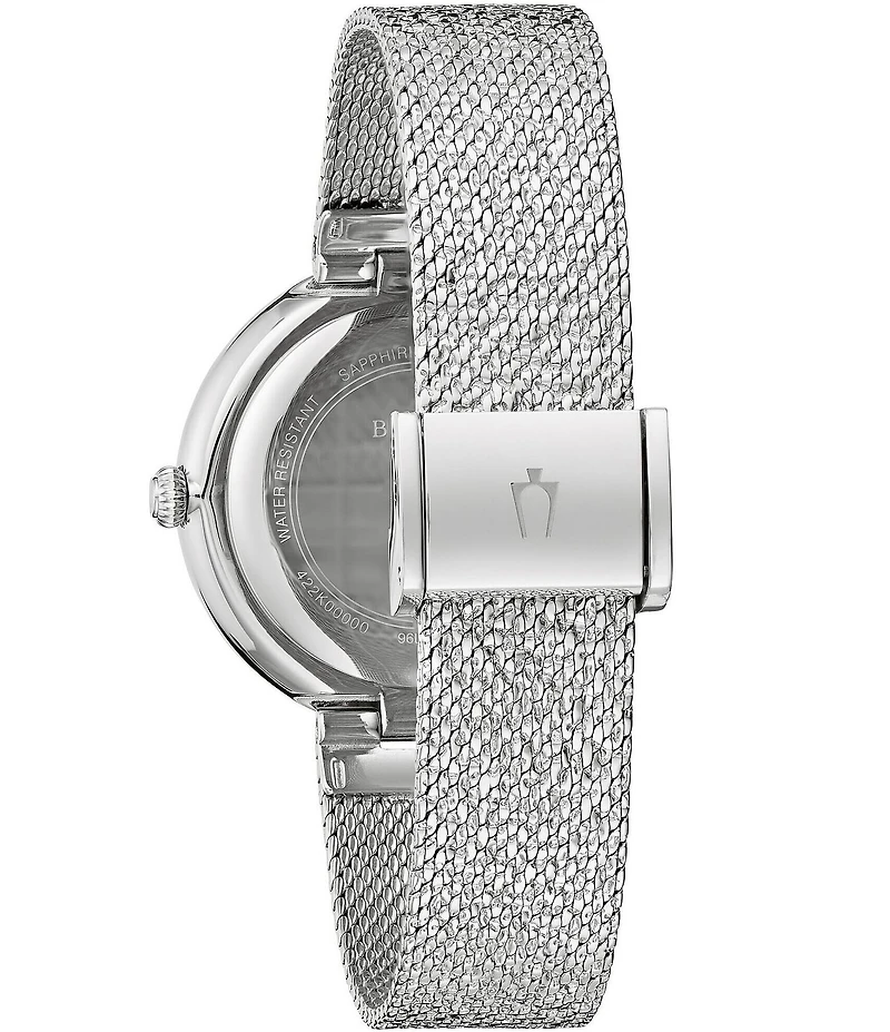 Bulova Women's Crystal Two Hand Stainless Steel Mesh Bracelet Watch