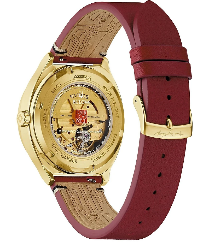 Bulova Women's Frank Lloyd Wright Three Hand Burgundy Leather Strap Watch