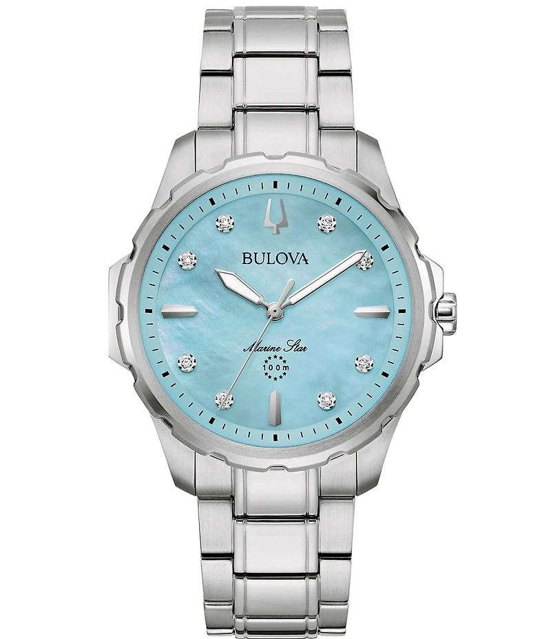 Bulova Women's Marine Star Collection Diamond Accents Quartz Analog Stainless Steel Bracelet Watch