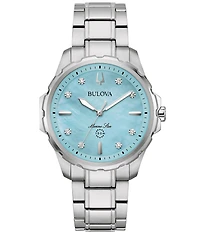 Bulova Women's Marine Star Collection Diamond Accents Quartz Analog Stainless Steel Bracelet Watch