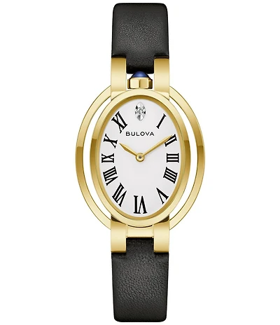 Bulova Women's Ruaiyat Ella Two Hand Black Leather Strap Watch