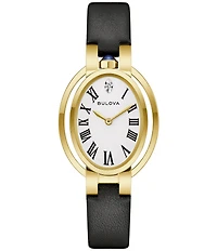 Bulova Women's Ruaiyat Ella Two Hand Black Leather Strap Watch