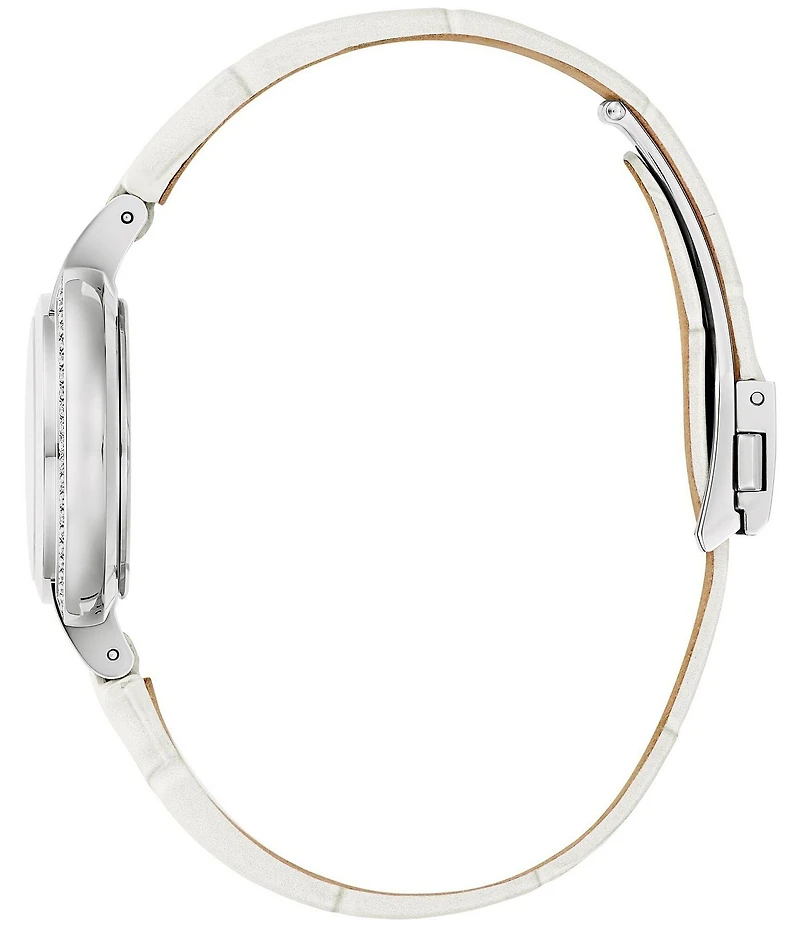 Bulova Women's Rubaiy Two Hand White Leather Strap Watch
