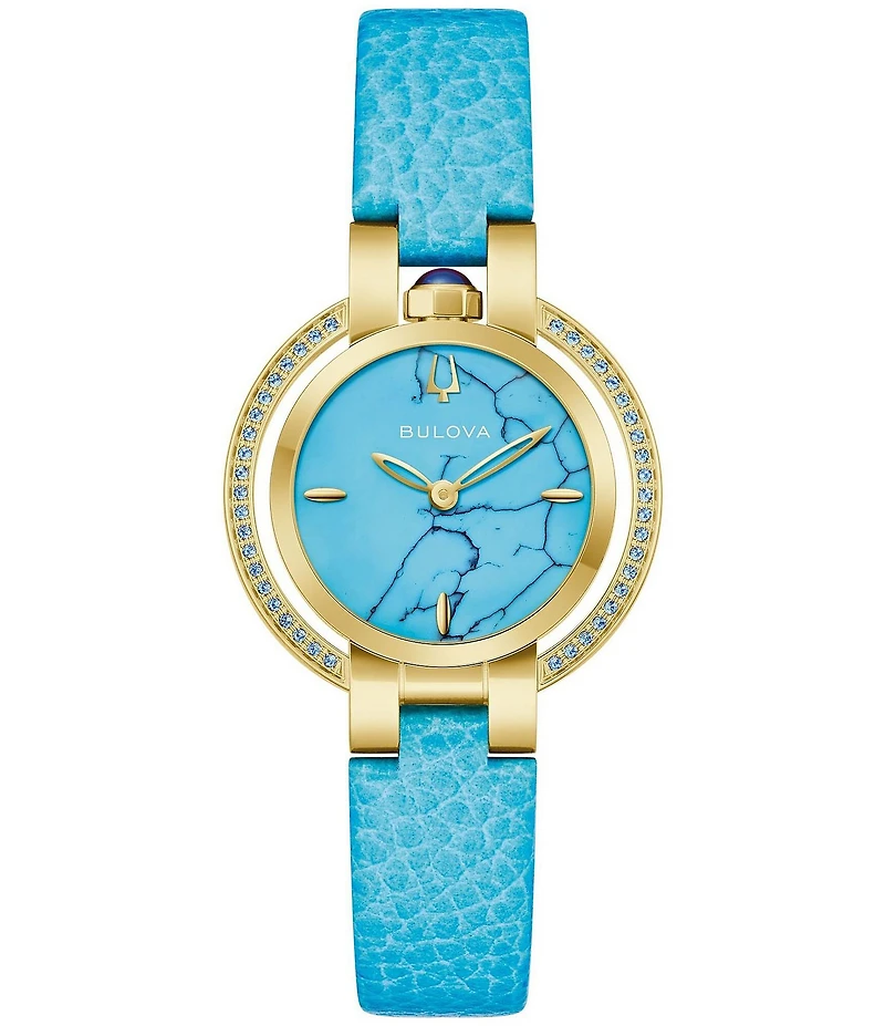 Bulova Women's Rubiyat Two Hand Blue Leather Strap Watch