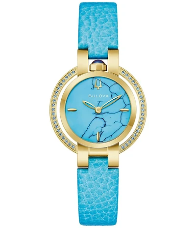 Bulova Women's Rubiyat Two Hand Blue Leather Strap Watch