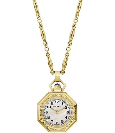 Bulova Women's Rubiyat Two Hand Gold Tone Stainless Steel Pendant Watch Necklace