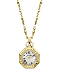 Bulova Women's Rubiyat Two Hand Gold Tone Stainless Steel Pendant Watch Necklace
