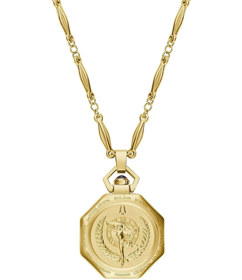 Bulova Women's Rubiyat Two Hand Gold Tone Stainless Steel Pendant Watch Necklace
